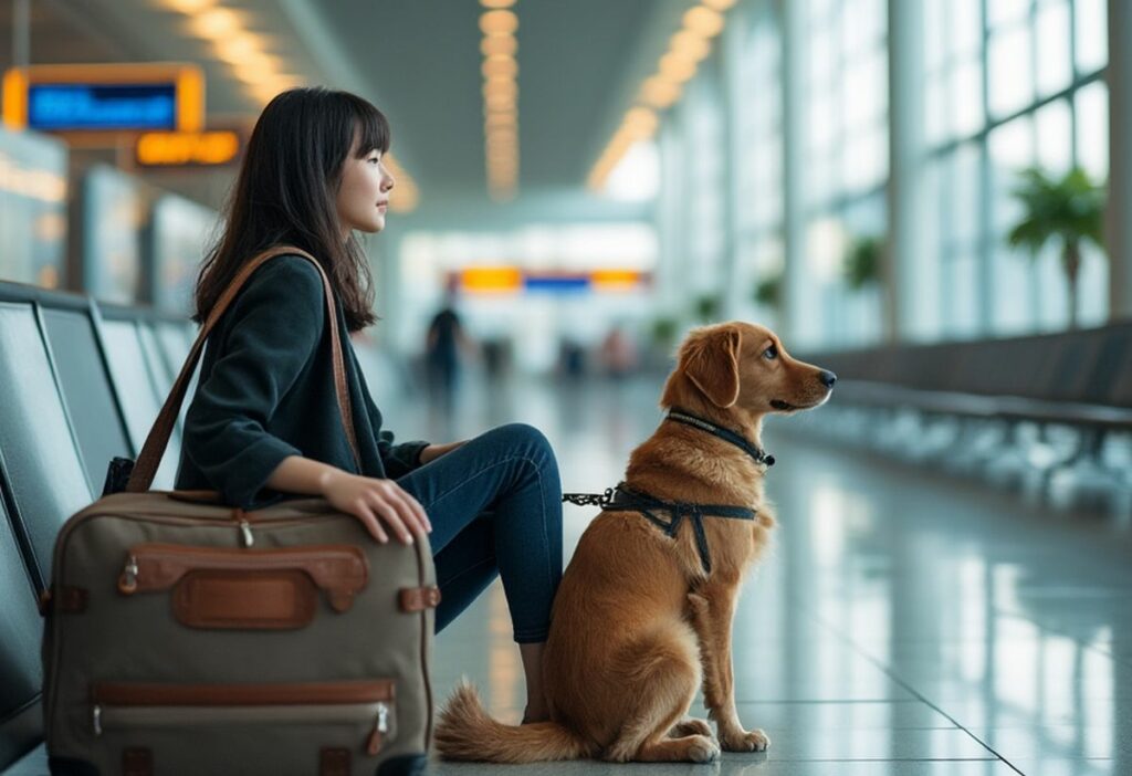 voyager avec son chien en Chine photo à l'aéroport